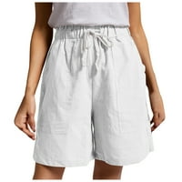 & Ženske Ležerne hlače s elastičnim strukom, kratke hlače s vezicama, džepovi, ljetne lanene kratke hlače, teretne