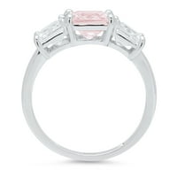 Prsten od bijelog zlata od 14 karata s tri kamena četvrtastog smaragdnog reza koji imitira ružičasti dijamant,