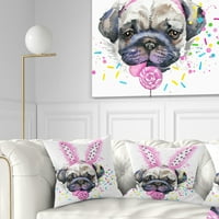 Dizajn Slatki pas s ružičastim perjem šeširom - suvremeni jastuk za bacanje životinja - 16x16