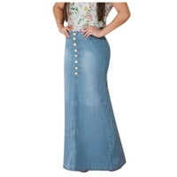 Duga jean suknja ležerna prednja gumba isprana suknje traper a-line duge suknje