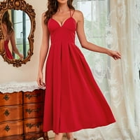 Haljine za žene ženske a-linije bez rukava V-izrez solidna duga seksi vruća prodaja A-Line haljine crvena xl