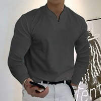 Muškarci casual Solid Color V-izrez gospodina gospodina majica s dugim rukavima tamno siva