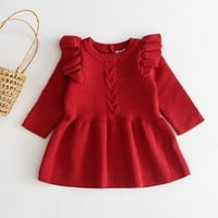 Haljine za djevojčice Midi haljina dugih rukava za male velike djevojke cvjetna haljina crvena, 66