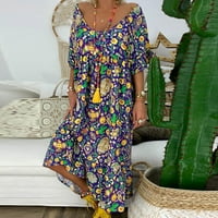 Ženska ljetna Maksi haljina s okruglim vratom kratkih rukava Plus size majica ležerna boho haljina s cvjetnim