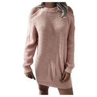 Usjevni džemperi za žene, ženski pleteni vrhovi, udobni puloveri u boji u boji, džemperi u ružičastoj boji