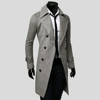 Muški ugrađeni stilski trenč kaput ležerna jednobojna duga jakna s dvostrukim reverom s dugim rukavima za rad
