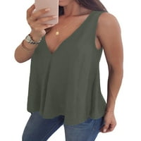 Plus veličina žena šifon bez rukava majica bluza duboki v vrat ljetni plaža vrhovi casual labavi solid tenk vrhovi