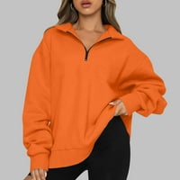 Dukserice od poliestera za tinejdžerice, pulover s draperijom na vratu i dugim rukavima, jednobojna narančasta;