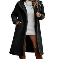 Ženski Jednobojni kaput s džepovima, Ženska jakna s kapuljačom s jednim gumbom, zimska otvorena sprijeda, široki