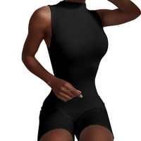 Ženski kombinezon za jogu s patentnim zatvaračem bez rukava, pripijene sportske kratke hlače visokog struka, crni