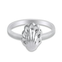 Sterling srebro od bijelog zlata od 14 karata, ljupki maleni prsten od morske školjke na obali, nakit za njezine