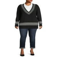 Stav nepoznati ženski plus veličina Preveliki V-izrez Varsity džemper