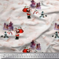Soimoi pamučna kambrična tkanina snjegović, božićna tkanina za printu Djeda i drveće po dvorištu široka