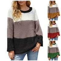 Ženski pleteni pulover od pletenog pulovera u boji, elastični mekani okrugli vrat, preveliki džemper dugih rukava,