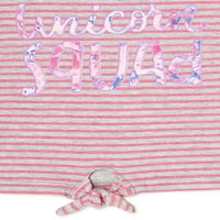 Ružičasti baršun djevojke grafičke majice ruffle rukte i set ispisanih ukusnih gamaša, 4-komad, veličine 4-12