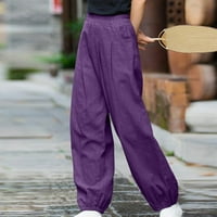 Ženske hlače Ženske Ležerne uske hlače visokog elastičnog struka jednobojne sportske hlače od pamuka i lana široke