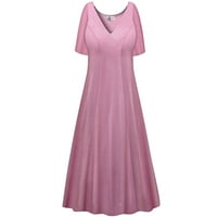 Minijaturna Ženska haljina velike veličine u nježno ružičastoj boji s iskričavim dizajnerskim printom kratki rukav