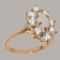 Ženski prsten od prirodnog opala i kubičnog cirkonija od ružičastog zlata britanske proizvodnje 14k-opcije veličine-veličina