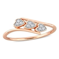 Ženski prsten od dijamanta od srebra od ružičastog rodija s trostrukim srcem od srebra od srebra