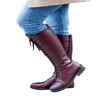 Eloshman Womens Visoka bočna boka Zip zimska koljena visoke cipele čipka Up Up čizme za jahanje ured casual niska