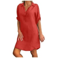 Mikilon Womens haljina Ljetna ponuda moda žena plus kruta pamučna posteljina odbijaju ovratnik labave košulje