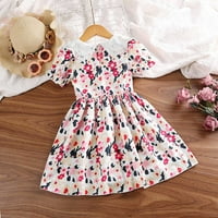 Ljetna haljina djevojke puff kratki rukav veliki rever vrat cvjetni printin čipka princeza haljina plesna zabava