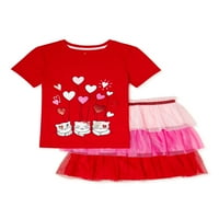 Djevojke grafičke majice i suknje za Valentinovo, dvodijelni set, veličine 4-18