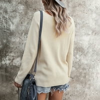 Plus-size ženski pleteni puloveri s izrezom u obliku slova u, džemperi s dugim rukavima, jednobojni seksi džemperi