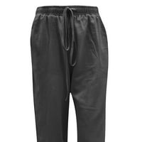 Ženske Ležerne jednobojne pamučne lanene hlače s elastičnim strukom i dugim širokim nogama