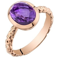 Prsten za pasijans od ljubičastog ametista ovalnog oblika 14k ružičasto zlato