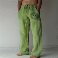 Muške široke jednobojne hlače Plus veličine, Ležerne hlače s elastičnom lanenom vrpcom