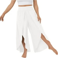 Ženske Ležerne hlače, lepršave široke hlače s prorezom, širokog kroja, joga hlače visokog struka, Plus veličina