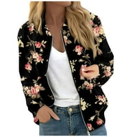 Ženska modna ležerna jakna s dugim rukavima S cvjetnim listom s okruglim vratom s patentnim zatvaračem, kaki jakne