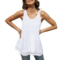 Ženske ljetne Ležerne jednobojne majice bez rukava s okruglim vratom, široke majice bez rukava U bijeloj boji