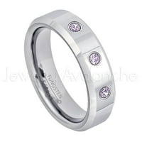 Dame polirani nosač volfram - 0,21CTW AMETHYST 3 -Stone Band - Personalizirani vjenčani prsten za volfram - Custom