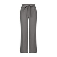 Tweatpants za žene plus veličina labavih džepova za zavoj u boji Elastične struke Udobne ravne hlače, kaki, xxxl