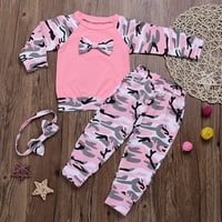Ketyyh-chn Toddler Girls Outfit Outfits Outfits Dugi rukavi ruffle Top hlače Set Pink, 3m