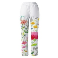Lanene hlače ženske ljetne modne široke pamučne hlače s printom, džep s ravnim rukavima, Ležerne hlače s elastičnim