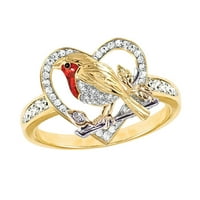 Niskoprofilni prstenovi za žene djevojke crvene ptice srce kreativno zlato dijamant crvene ptice darovi