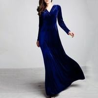 Ljetne haljine za žene dugi rukav srednje dužine V-izreza Sunčeva haljina solidna plava 3xl