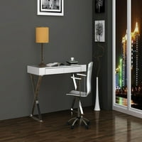 Veliki radni stol, sjajni bijeli, dvije ladice, baza od nehrđajućeg čelika