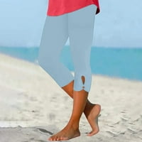 Ženske Capri tajice visokog struka, rastezljive mekane sportske kapri hlače s izrezima za jogu, svijetloplave