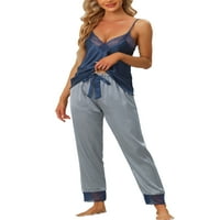 Jedinstvene ponude ženske satenske pruge čipke vrhovi s hlačama s hlačama pidžame setovi za spavanje