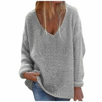 džemperi za žene, modni široki jednobojni ženski džemperi s izrezom u obliku slova u, pulover s dugim rukavima,