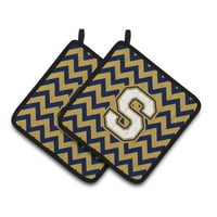 Par držača za lonce od 91057-A S Chevronom u obliku slova A u tamnoplavoj i zlatnoj boji, 7. 5. 7. 5. 5., Višebojni