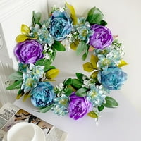 Lažni plavo-ljubičasti cvjetni prsten od cvijeta od ratana sa svilenim cvjetovima Božićni viseći zidni vijenac