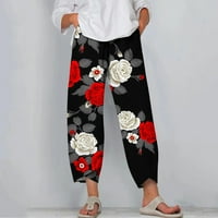 Hlače Plus veličine za žene, ljetne Ležerne široke ravne hlače s džepovima i printom, crvene 6