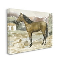 Stupell Seoski smeđi konj seoska scena životinje i insekti Galerija slika na omotanom platnu tiskana zidna umjetnost