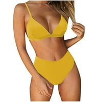 Ženski bikini postavlja dva kupaća kostima visokog struka V vrat Twist prednji podesivi špageti naramenice kupaći