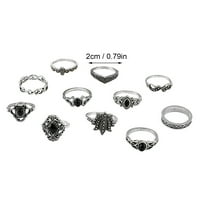 Prstenovi niskog profila za žene i djevojke s dijamantnim kapljicama vode Retro Geometrijski Crni dragi kamen